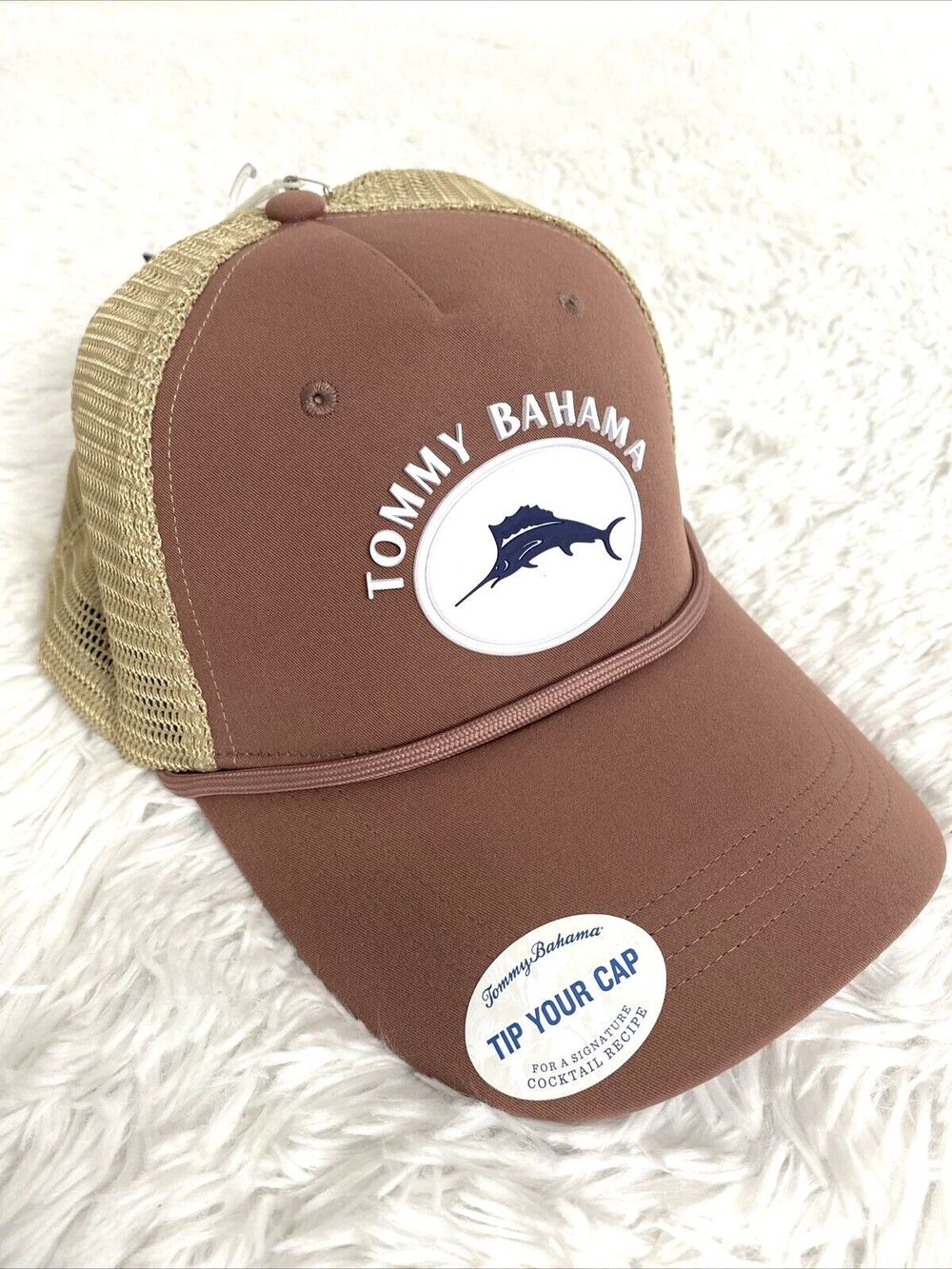 Tommy Bahama Hat Men’s Trucker Mesh Brown Beige Tip Your Cap Adjustable Sport